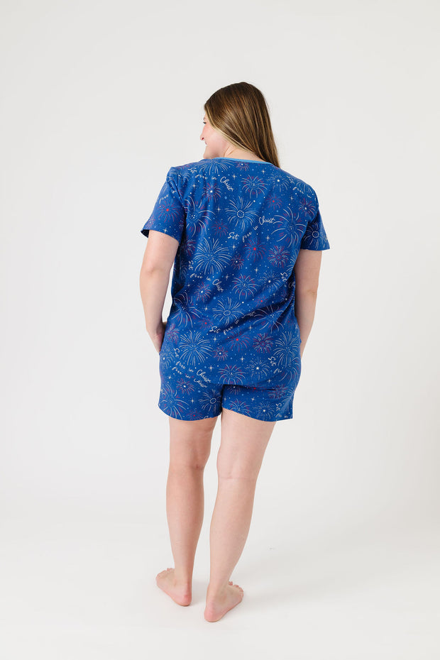 Set Free in Christ Womens PJ Shorts Set Cotton