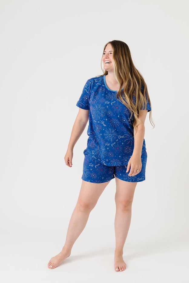 Set Free in Christ Womens PJ Shorts Set Cotton
