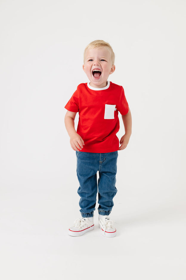 Kids Shine Red Prayer Pocket T-Shirt | Short Sleeve
