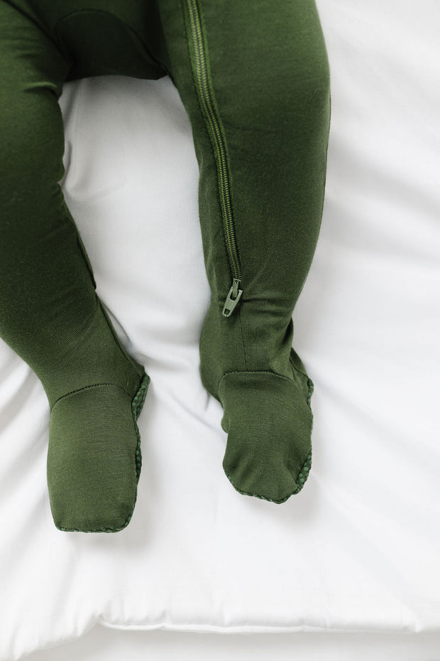 The Lord is My Strength Green PJ Footed Onesie Bamboo