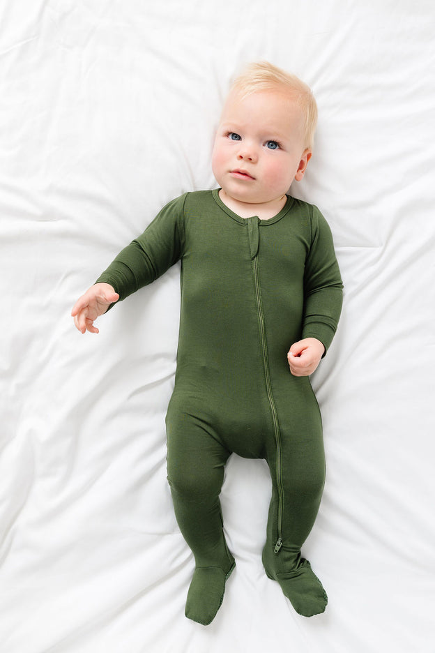 The Lord is My Strength Green PJ Footed Onesie Bamboo