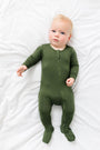 The Lord is My Strength Green PJ Footed Onesie Bamboo