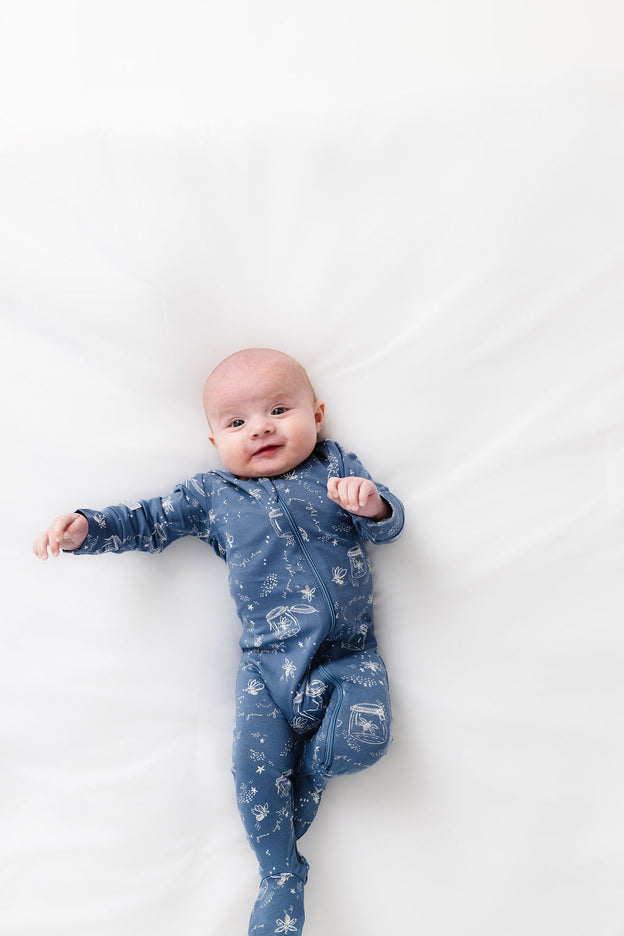 Let Your Light Shine Fireflies PJ Footed Onesie Bamboo