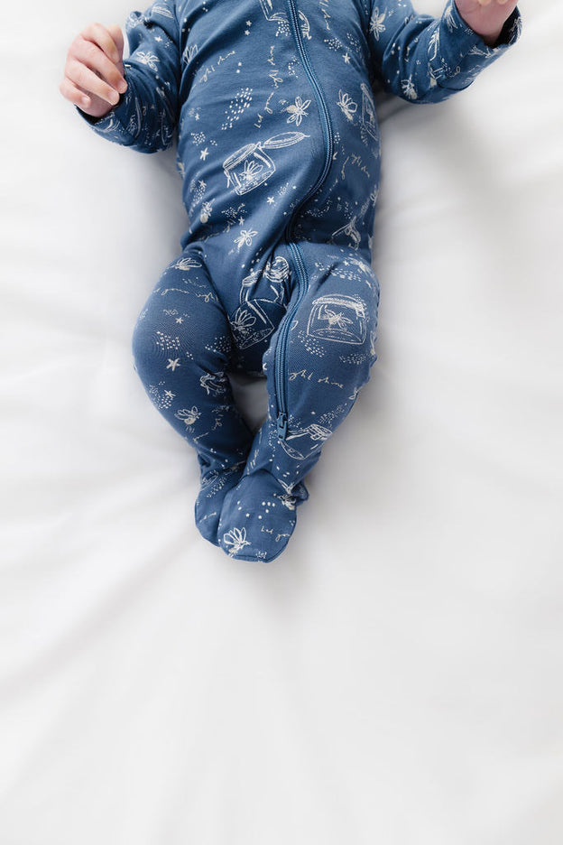 Let Your Light Shine Fireflies PJ Footed Onesie Bamboo