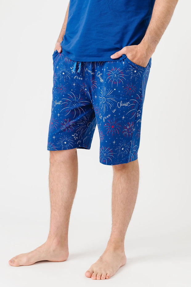 Set Free in Christ Mens PJ Shorts Set Cotton