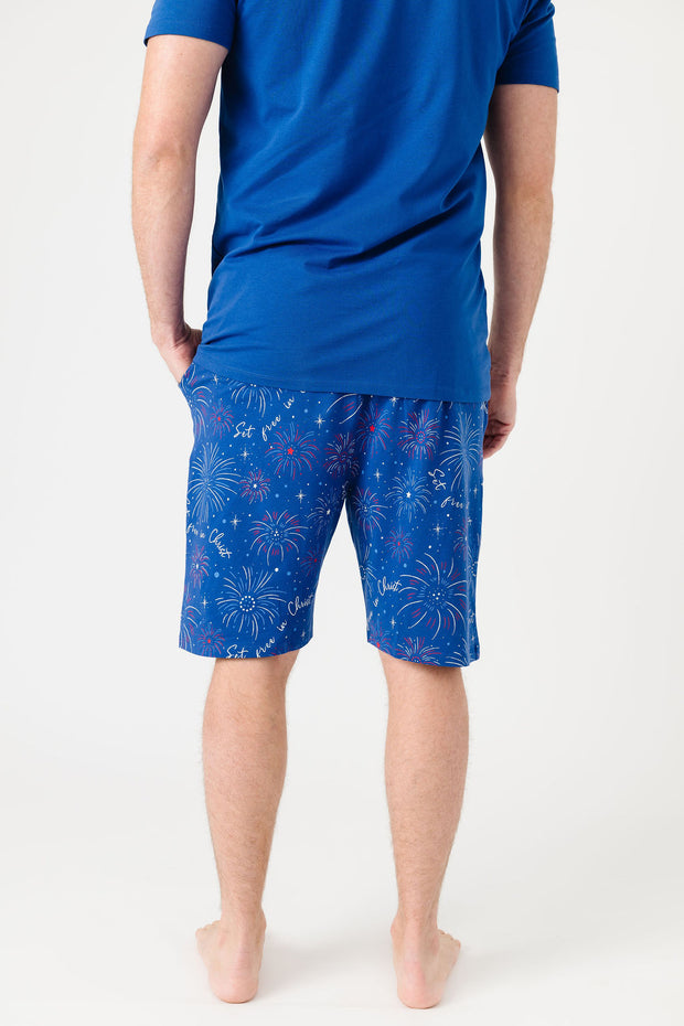 Set Free in Christ Mens PJ Shorts Set Cotton