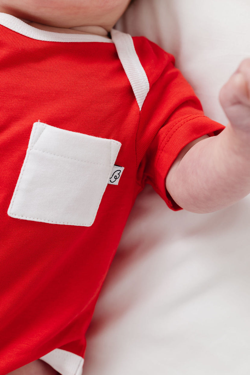 Baby Shine Red Prayer Pocket Bodysuit | Short Sleeve