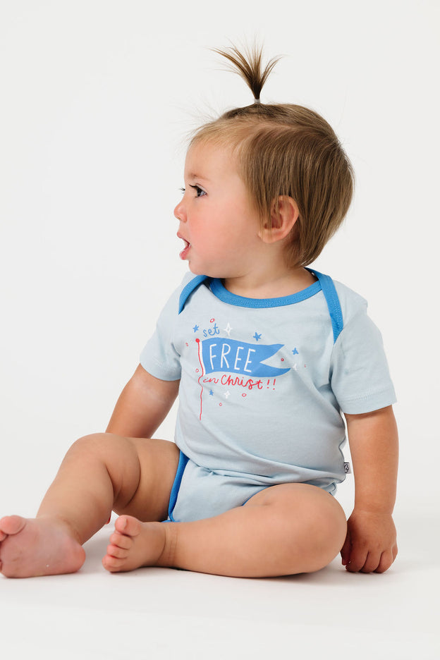 Baby Set Free in Christ Bodysuit Cotton | Short Sleeve