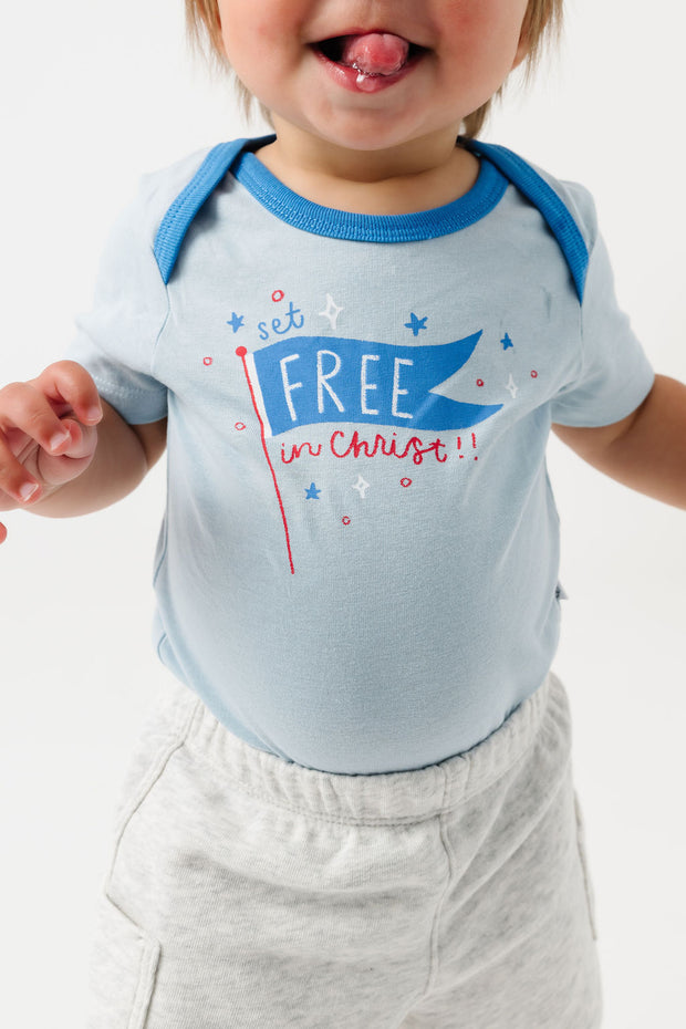 Baby Set Free in Christ Bodysuit Cotton | Short Sleeve