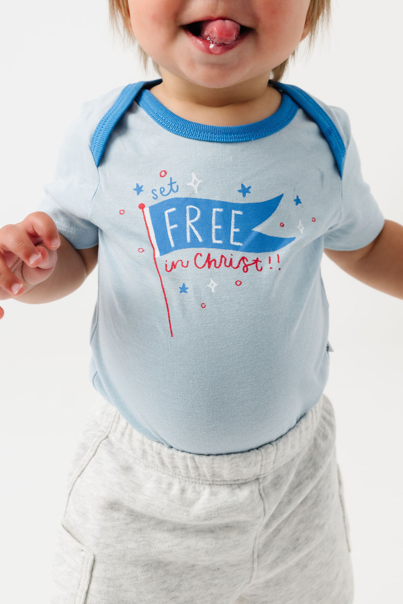 Baby Set Free in Christ Bodysuit Cotton | Short Sleeve