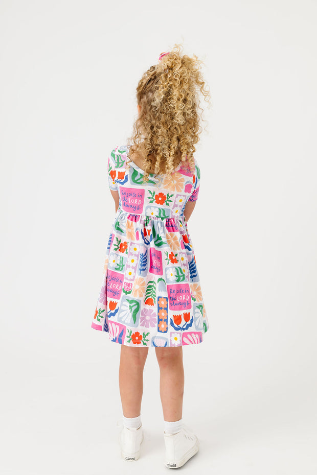 Kids Rejoice in the Lord Floral Twirl Dress Cotton | Short Sleeve