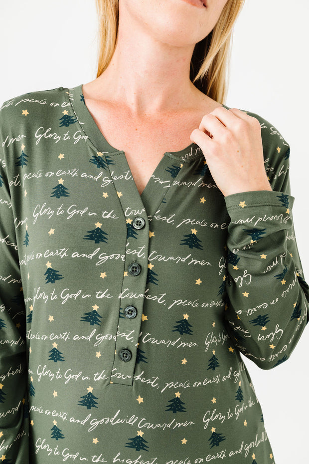 Glory to God Olive PJ Womens Nightgown Bamboo