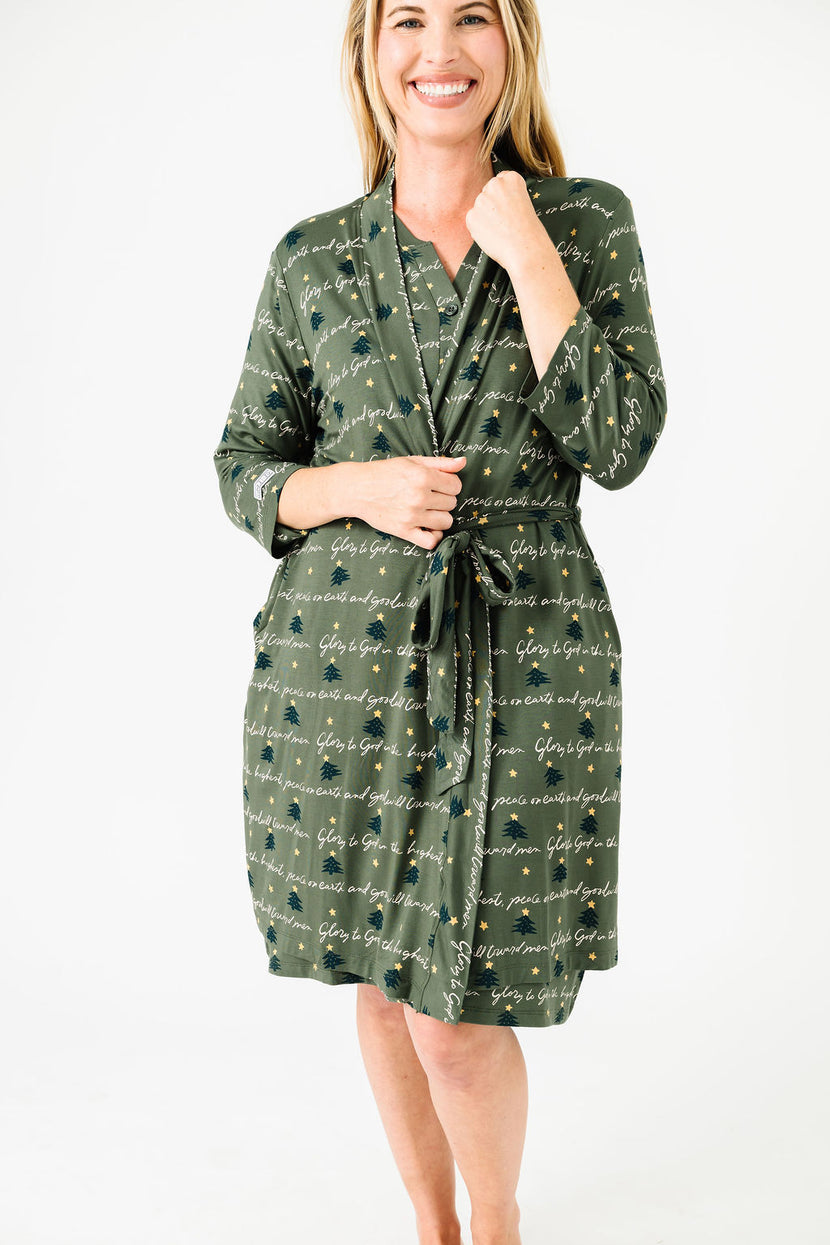Glory to God Olive PJ Womens Robe Bamboo