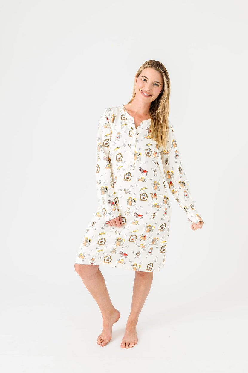 Away in a Manger Womens PJ Nightgown Cotton