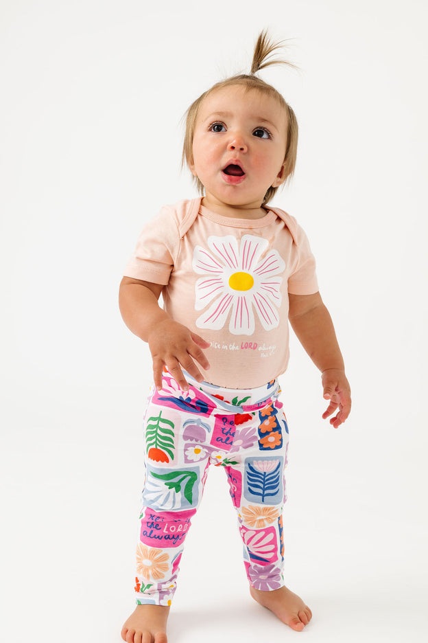 Baby Rejoice in the Lord Floral Bodysuit Cotton | Short Sleeve