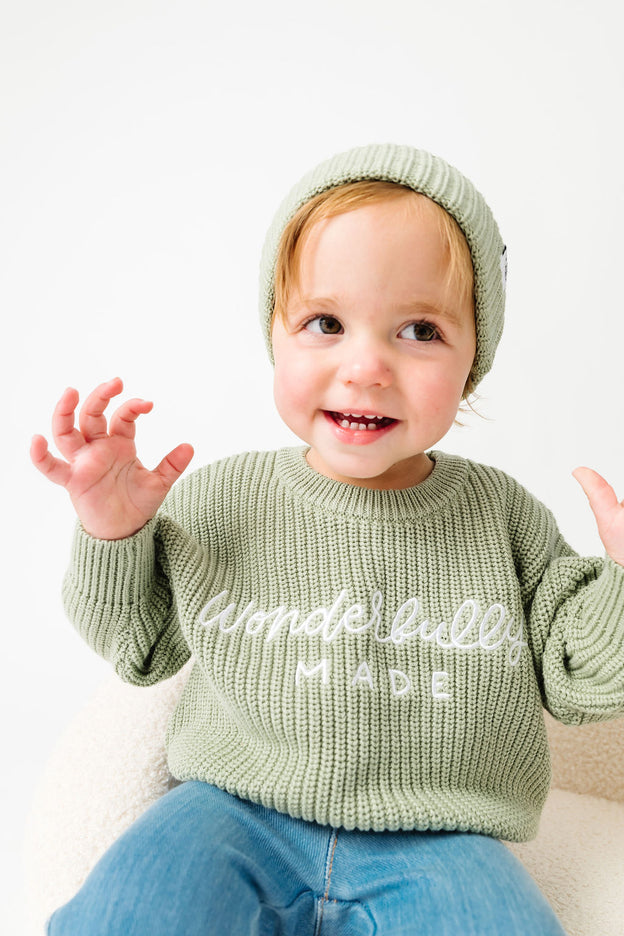 Baby Wonderfully Made Knit Sweater & Hat Organic Cotton
