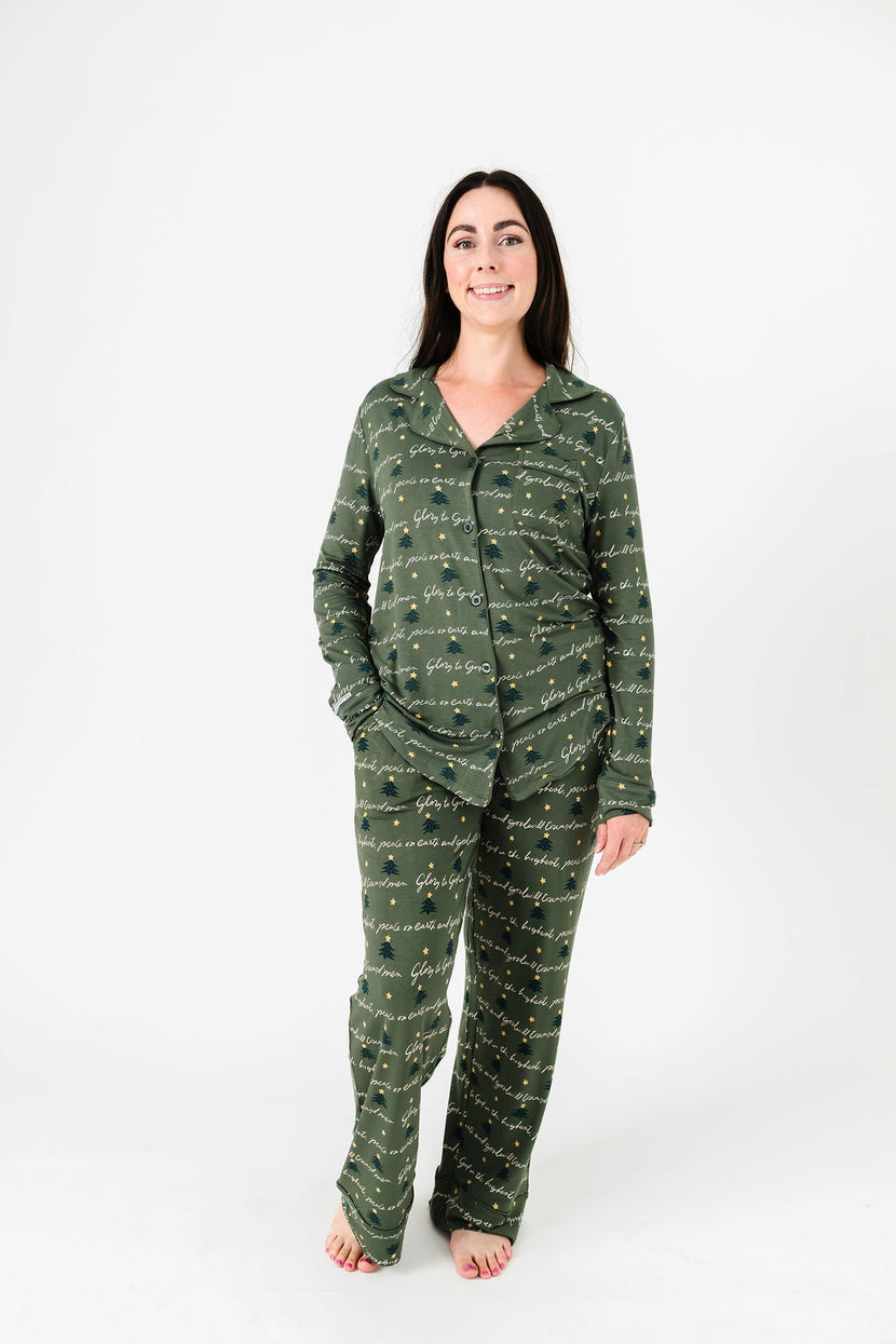 Glory to God Olive PJ Womens Notch Collar Set Bamboo