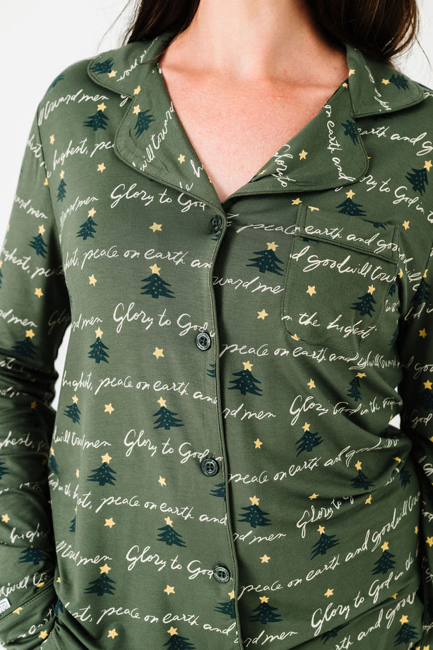 Glory to God Olive PJ Womens Notch Collar Set Bamboo