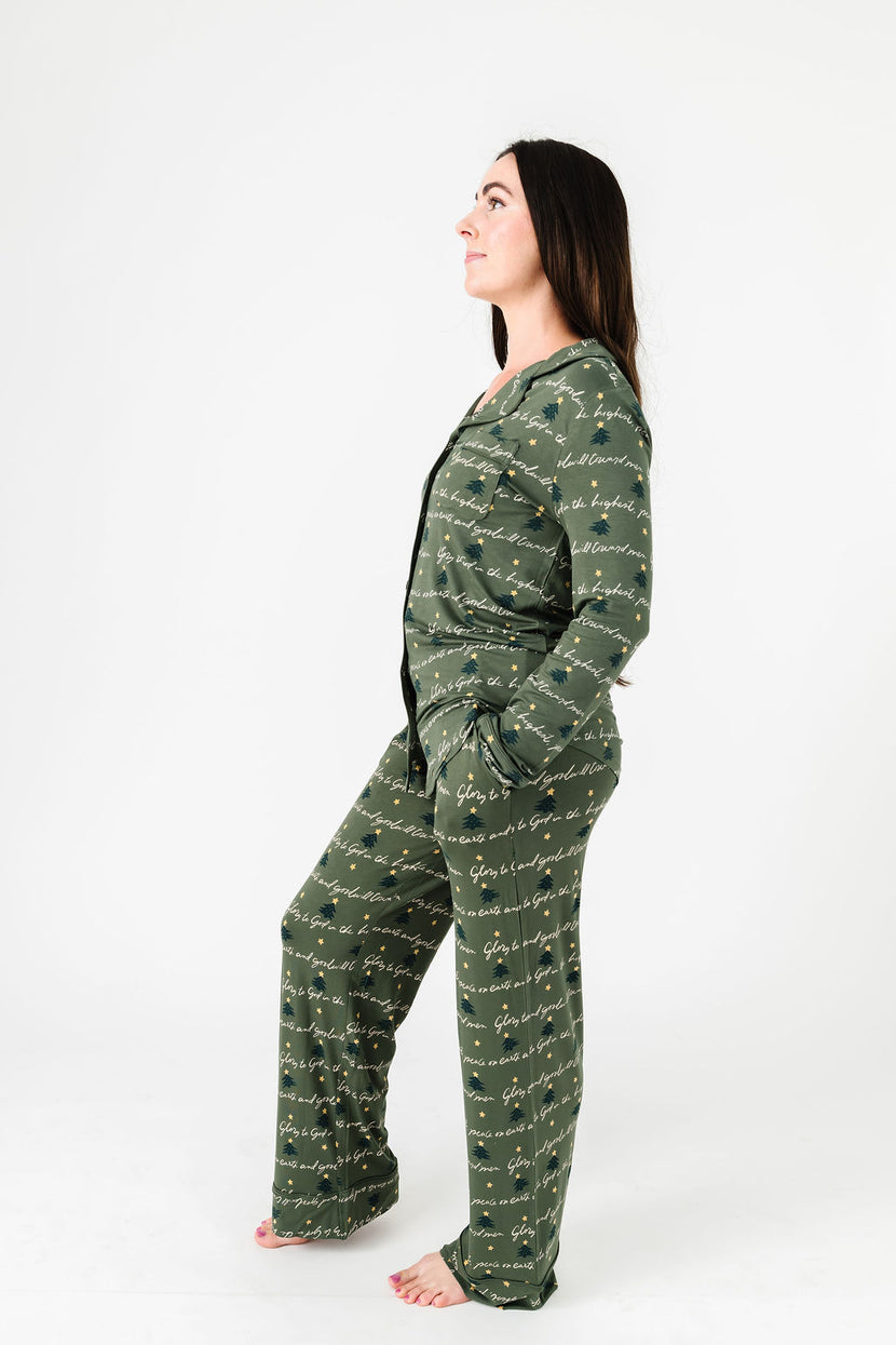 Glory to God Olive PJ Womens Notch Collar Set Bamboo