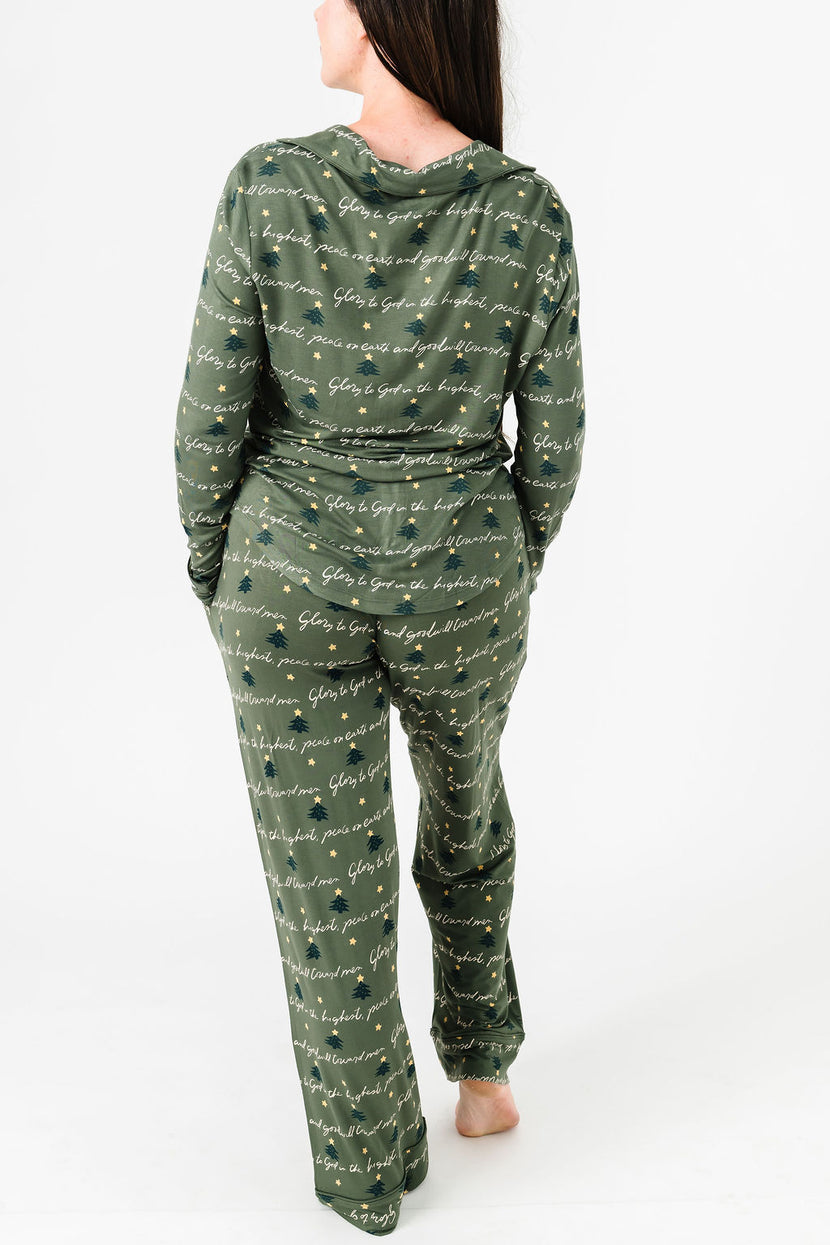 Glory to God Olive PJ Womens Notch Collar Set Bamboo