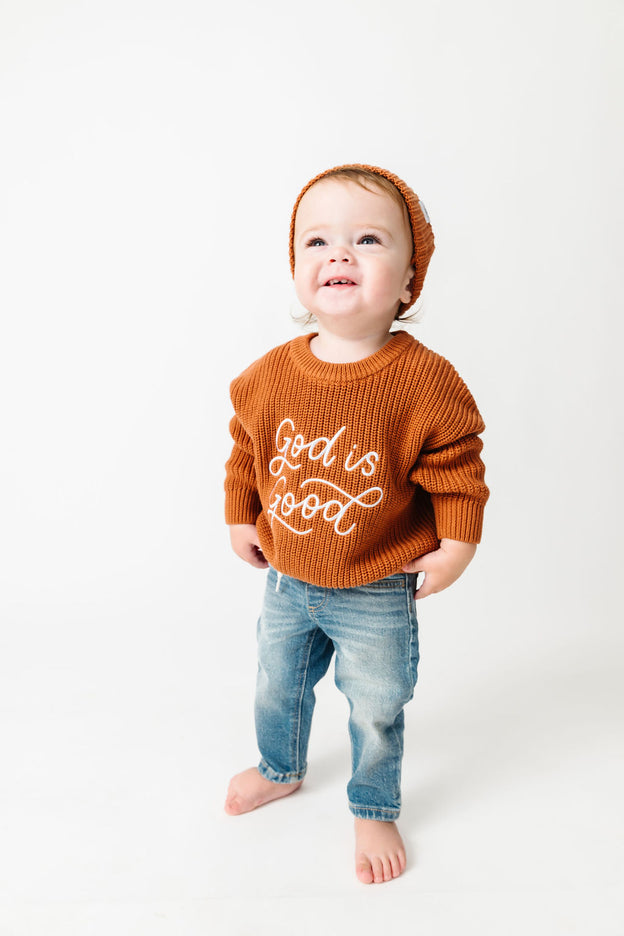 Baby God is Good Knit Sweater & Hat Organic Cotton