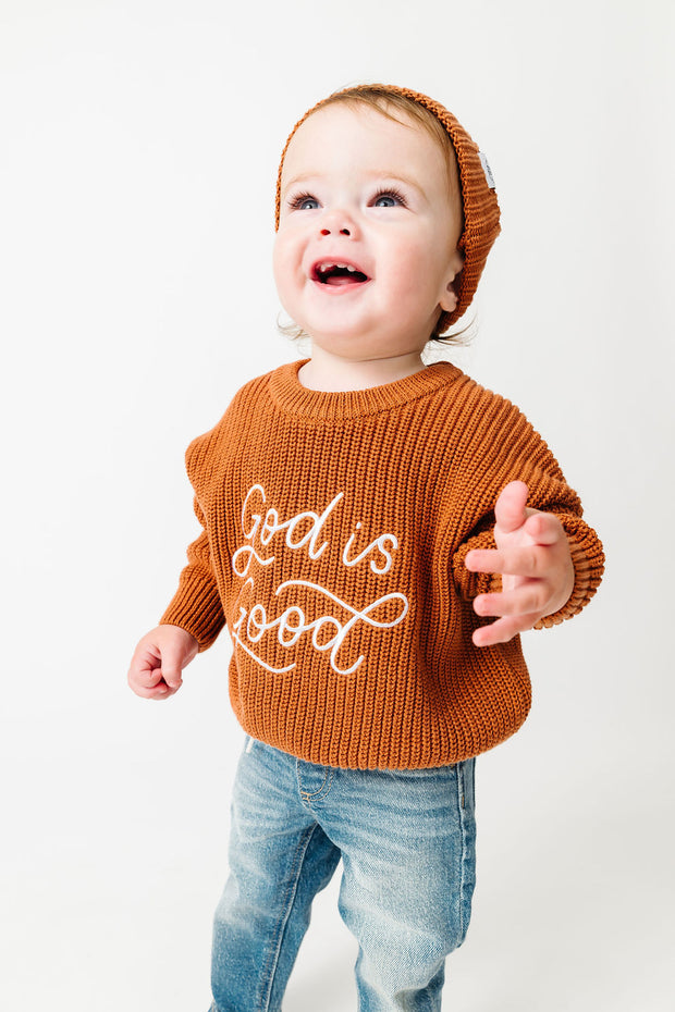 Baby God is Good Knit Sweater & Hat Organic Cotton