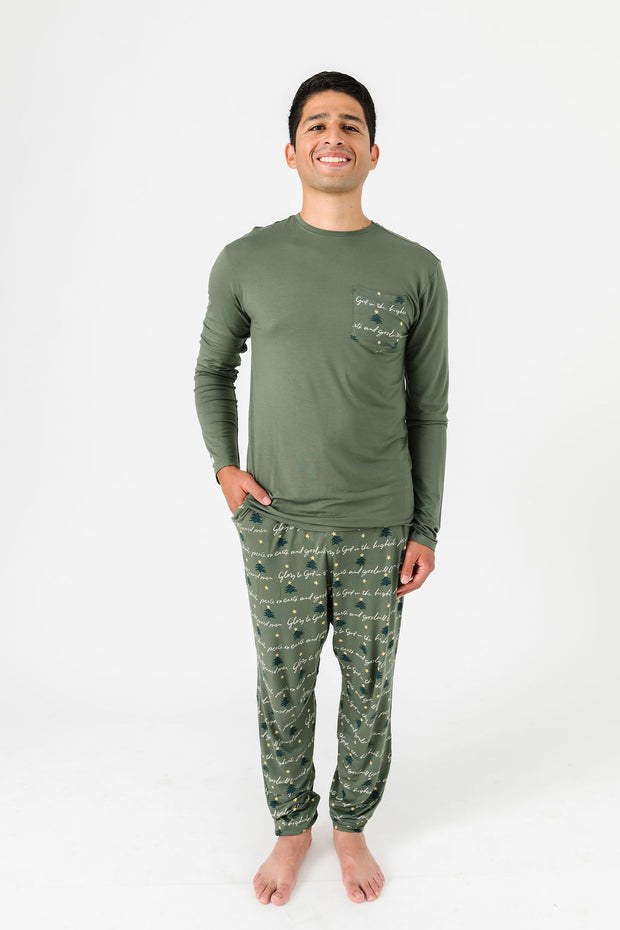 Glory to God Olive PJ Mens Long Sleeve Jogger Set Bamboo