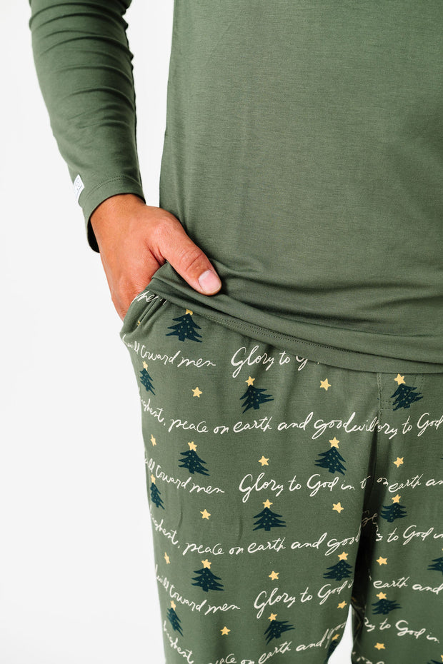 Glory to God Olive PJ Mens Long Sleeve Jogger Set Bamboo