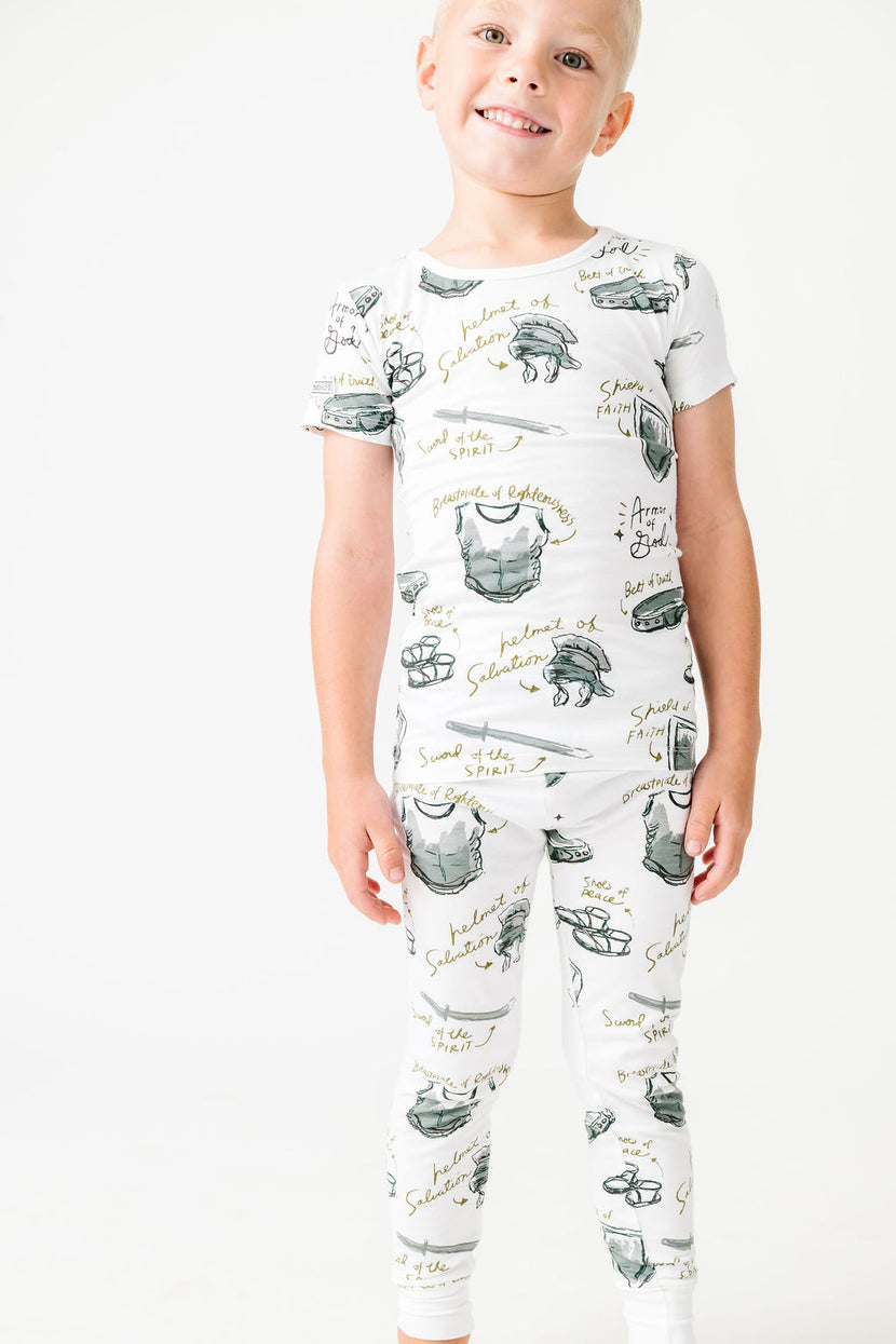 Armor of God White PJ Short Sleeve & Pants Set Bamboo