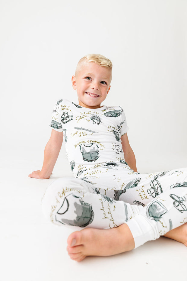 Armor of God White PJ Short Sleeve & Pants Set Bamboo