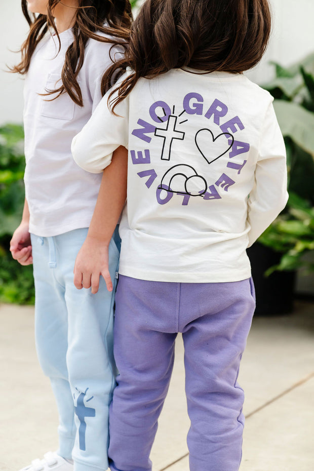 Kids No Greater Love Purple T-Shirt Cotton | Long Sleeve