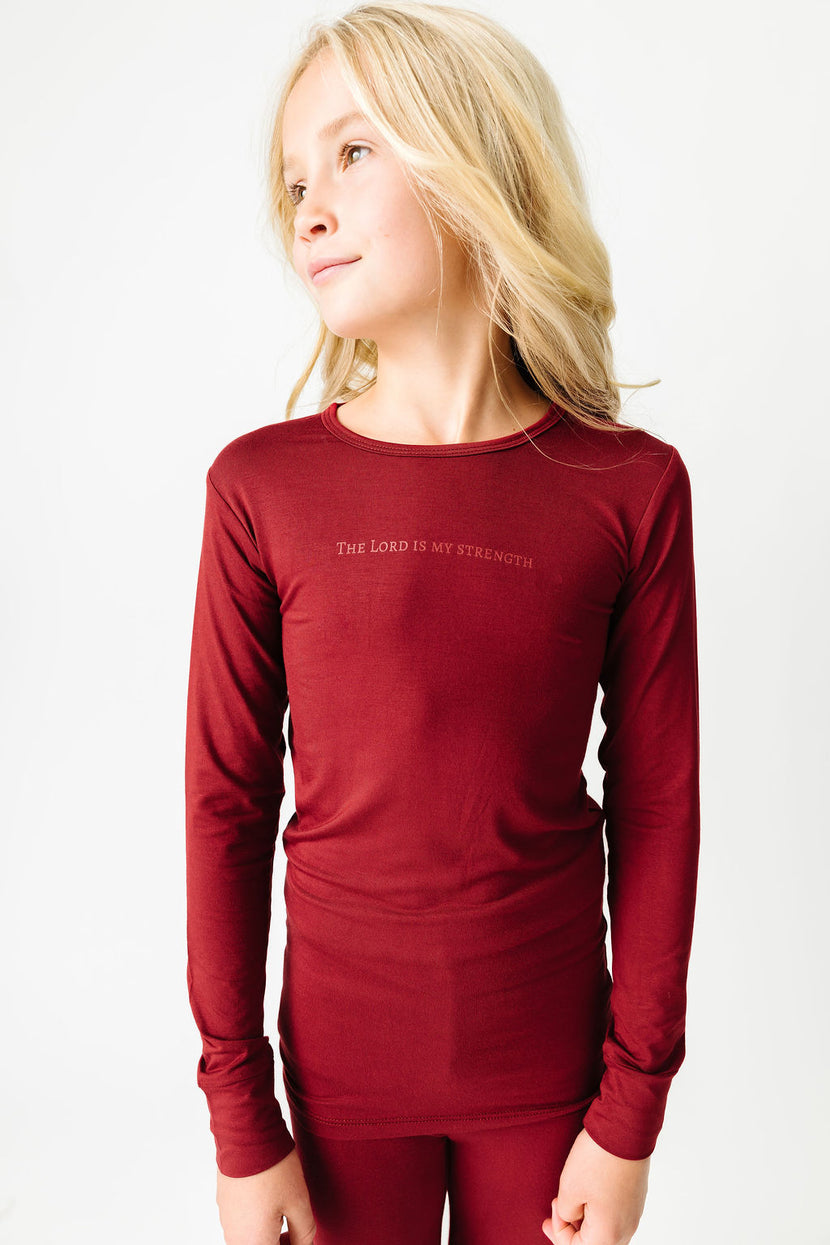 The Lord is My Strength Red PJ Long Sleeve Set Bamboo
