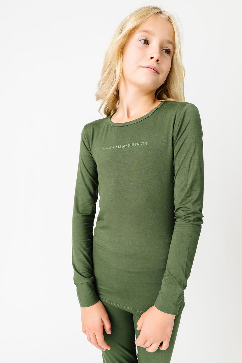 The Lord is My Strength Green PJ Long Sleeve Set Bamboo
