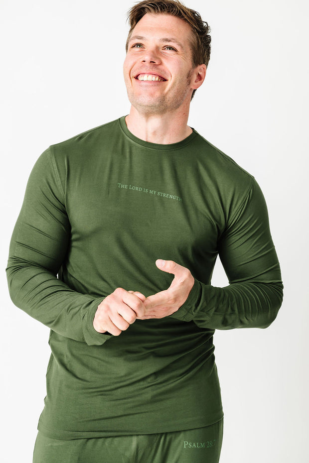 The Lord is My Strength Green PJ Mens Long Sleeve Jogger Set Bamboo