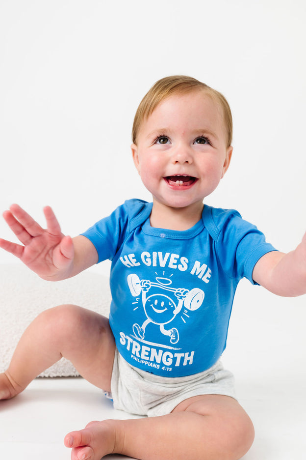 Baby He Gives Me Strength Bodysuit Cotton | Short Sleeve
