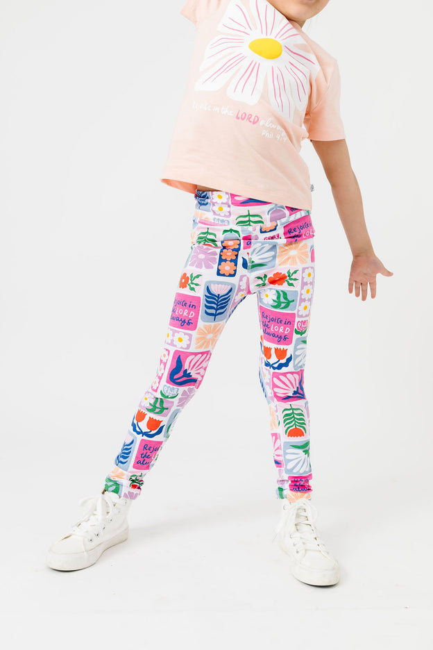 Kids Rejoice in the Lord Floral Leggings