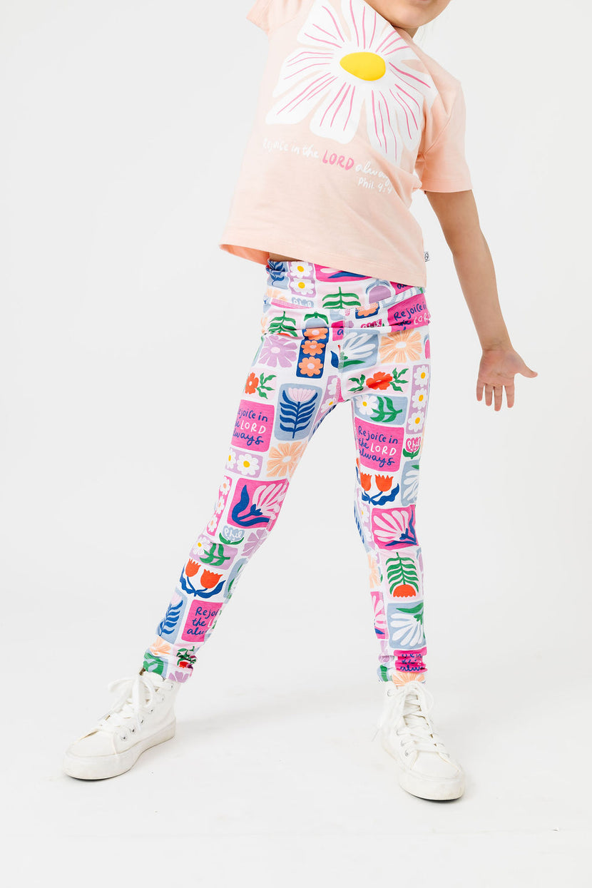 Kids Rejoice in the Lord Floral Leggings