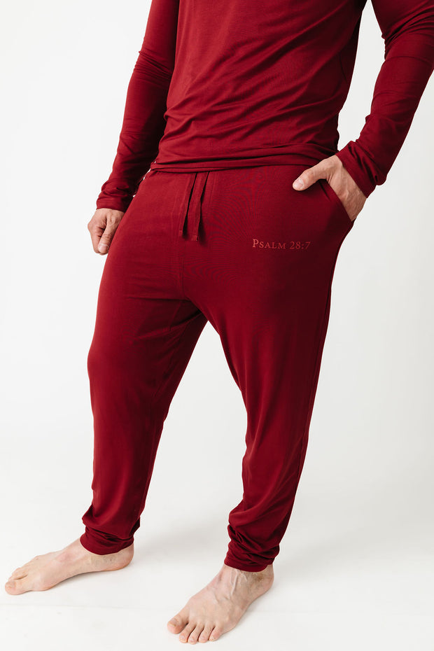 The Lord is My Strength Red PJ Mens Long Sleeve Jogger Set Bamboo