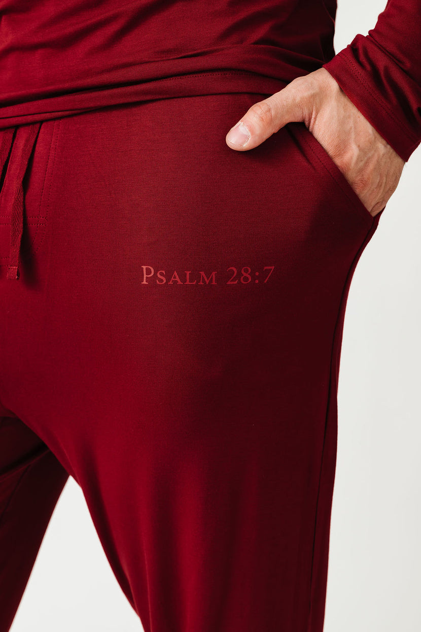 The Lord is My Strength Red PJ Mens Long Sleeve Jogger Set Bamboo