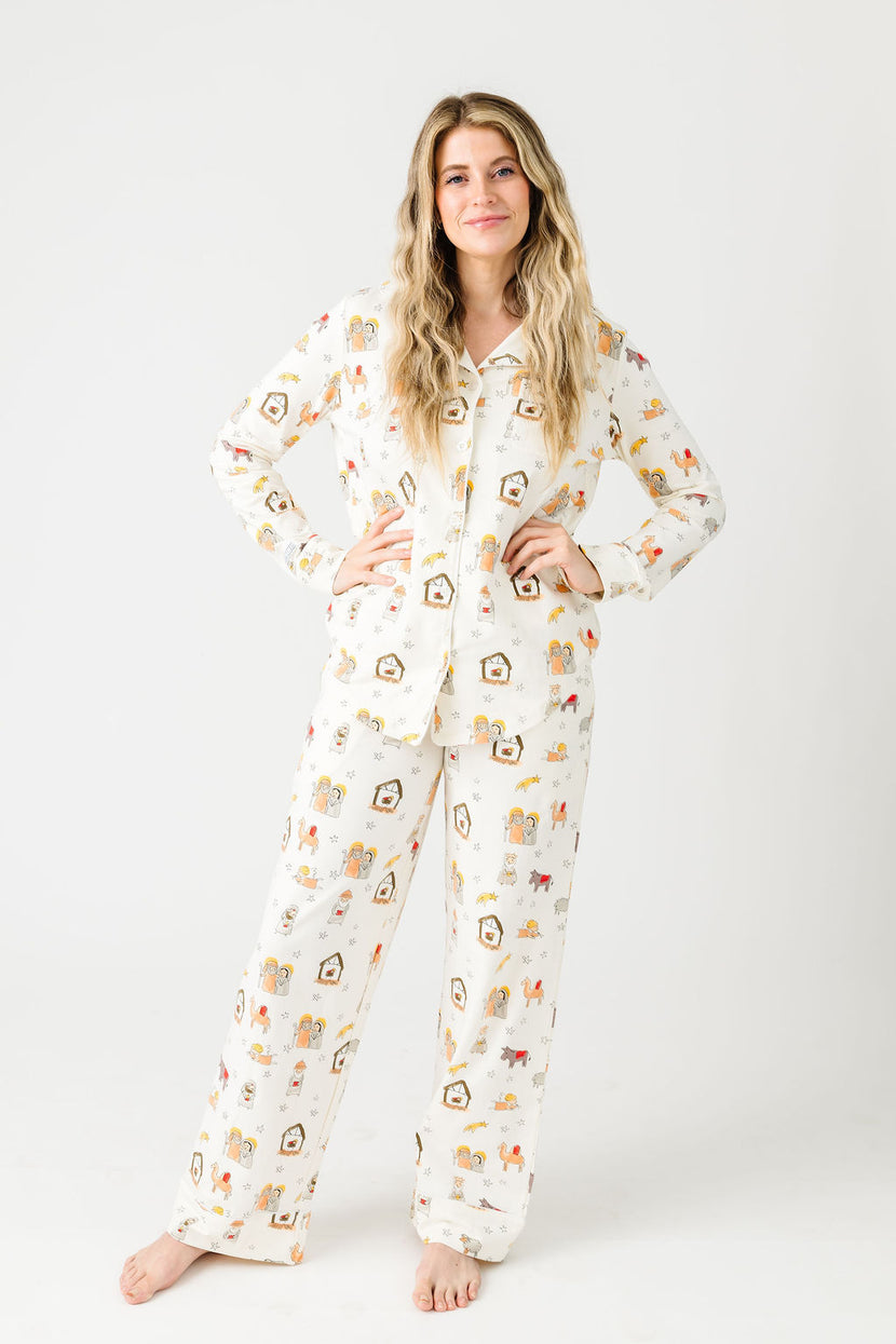Away in a Manger Womens Notch Collar PJ Set Cotton