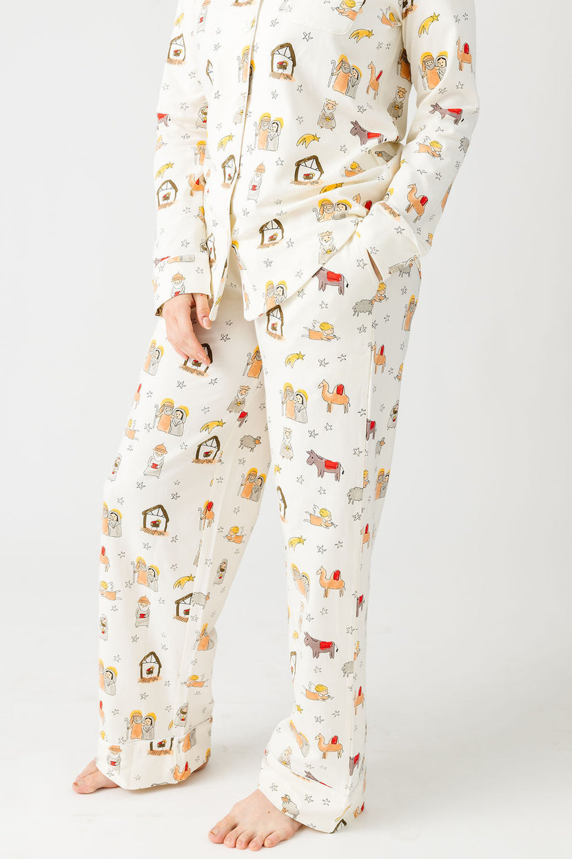 Away in a Manger Womens Notch Collar PJ Set Cotton