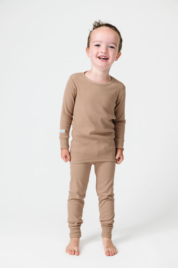 God's Got My Back Beige PJ Long Sleeve Set Ribbed Cotton-Bamboo Blend