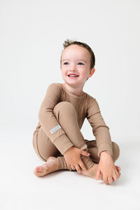 Gods Got My Back Beige PJ Long Sleeve Set Ribbed Cotton-Bamboo Blend