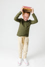 Kids Solid Olive Prayer Pocket T-Shirt Cotton | Long Sleeve
