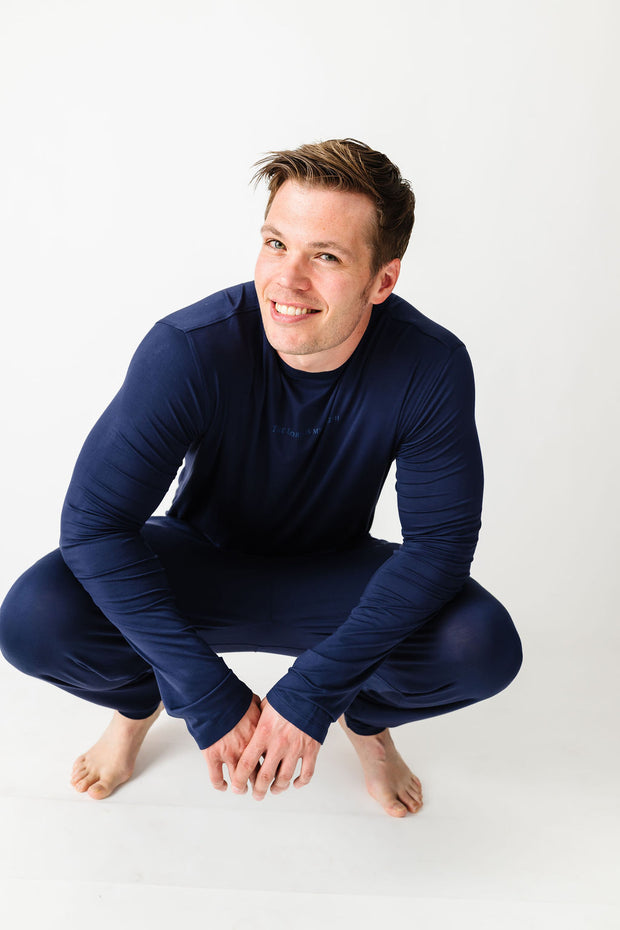 The Lord is My Strength Navy PJ Mens Long Sleeve Jogger Set Bamboo