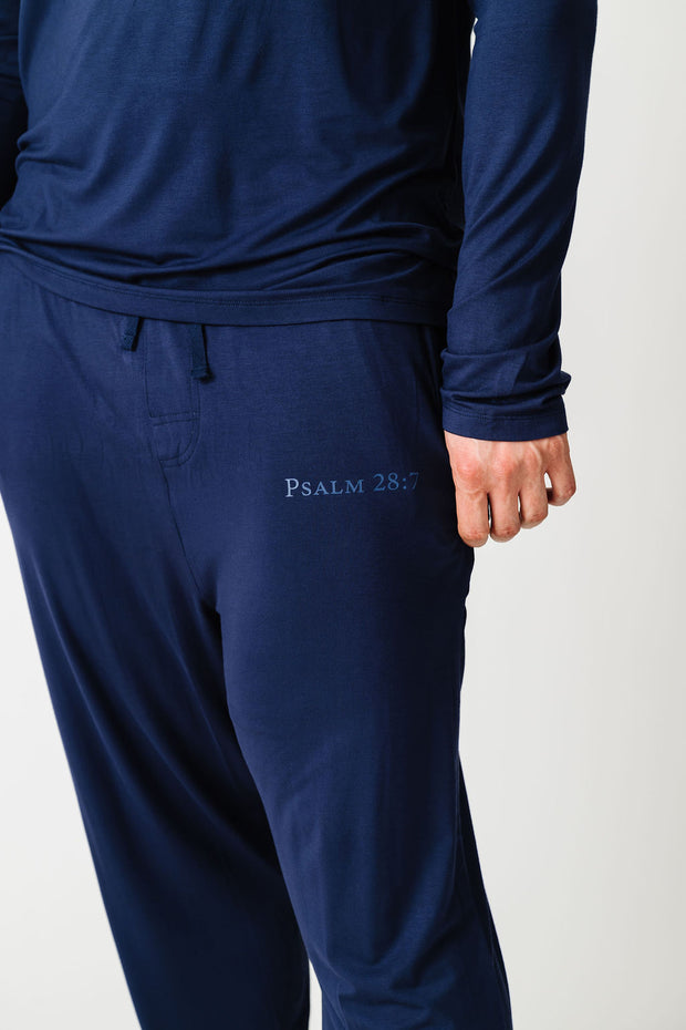 The Lord is My Strength Navy PJ Mens Long Sleeve Jogger Set Bamboo