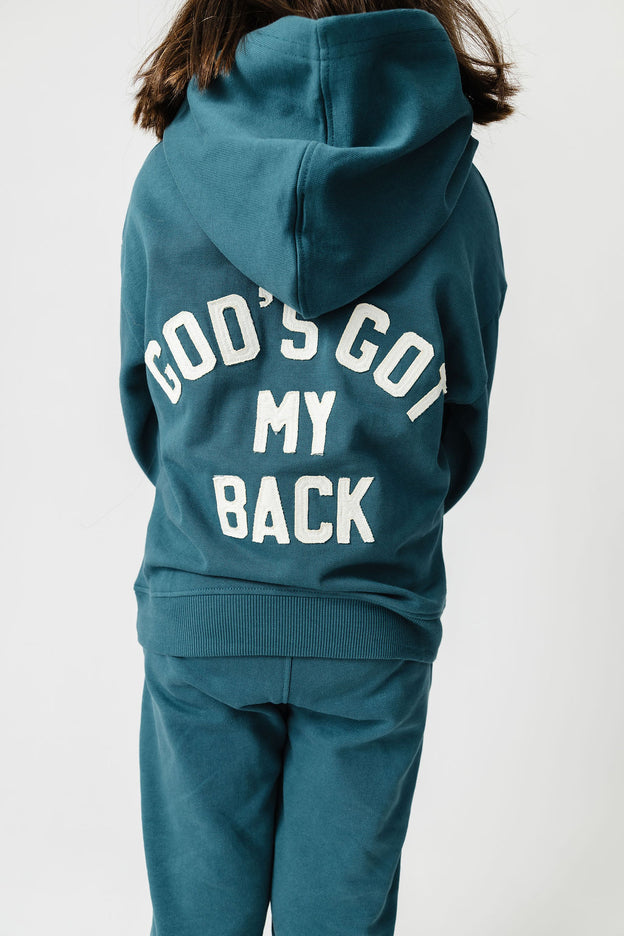 God's Got My Back Teal Fleece Hoodie