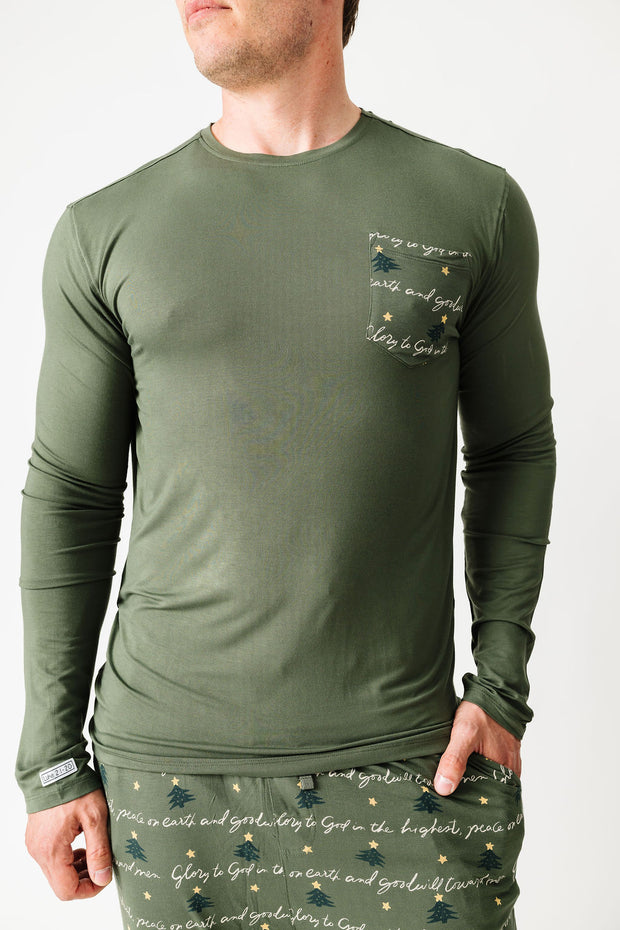 Glory to God Olive PJ Mens Long Sleeve Jogger Set Bamboo