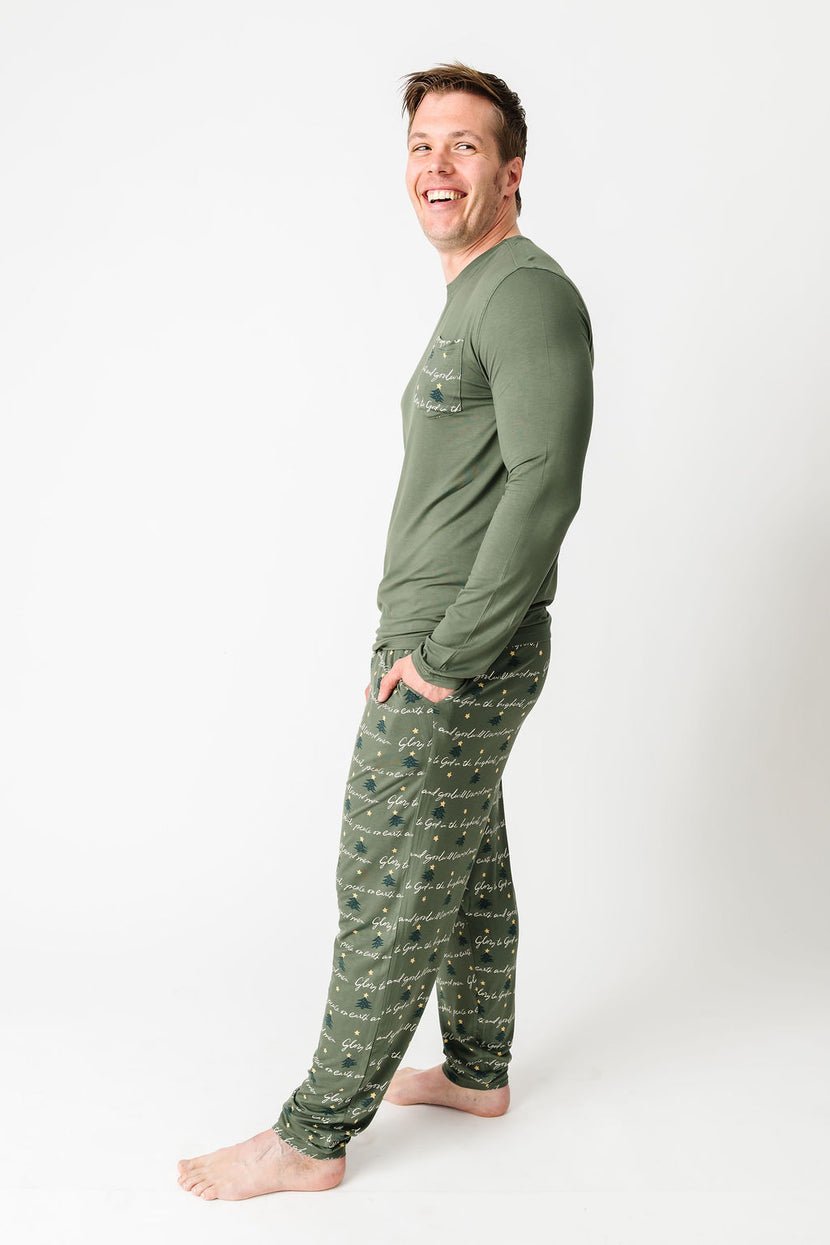 Glory to God Olive PJ Mens Long Sleeve Jogger Set Bamboo