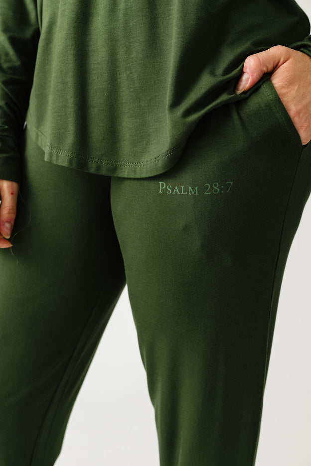 The Lord is My Strength Green PJ Womens Jogger Long Sleeve Set Bamboo